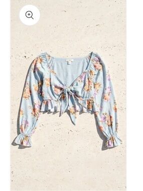 Blue Tie Front Floral Blouse NWOT